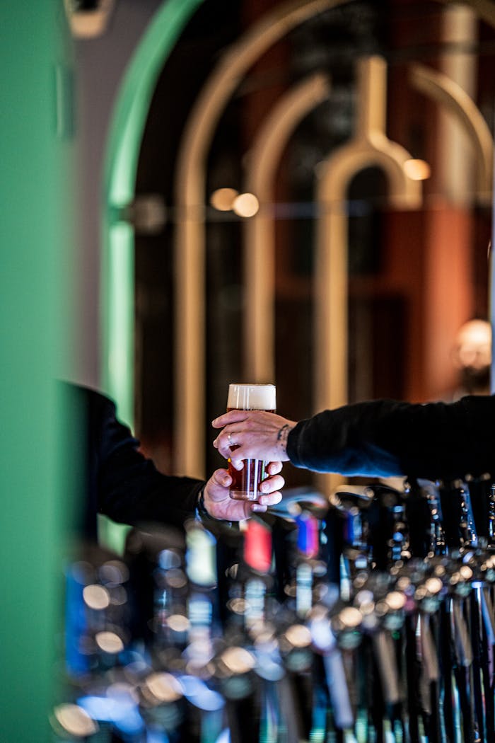 A vibrant nightlife scene in Luxembourg featuring a cozy bar with craft beer and social engagement.