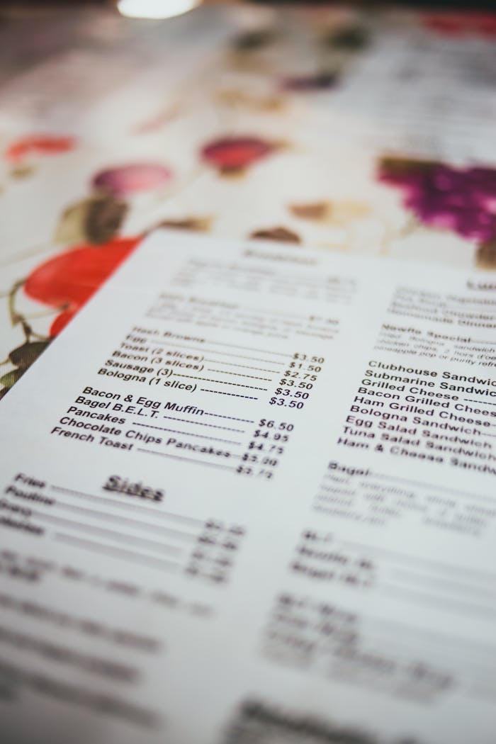 Crafting Captivating Headlines: Your awesome post title goes here Detailed close-up of a colorful restaurant menu highlighting text and prices.